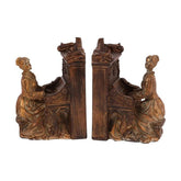 Pianínó formájú, faragott fa hatású, 2 darabos könyvtámasz szett korabeli hölggyel.