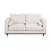 Bézs színű szövettel kárpitozott, 2 személyes kanapé.