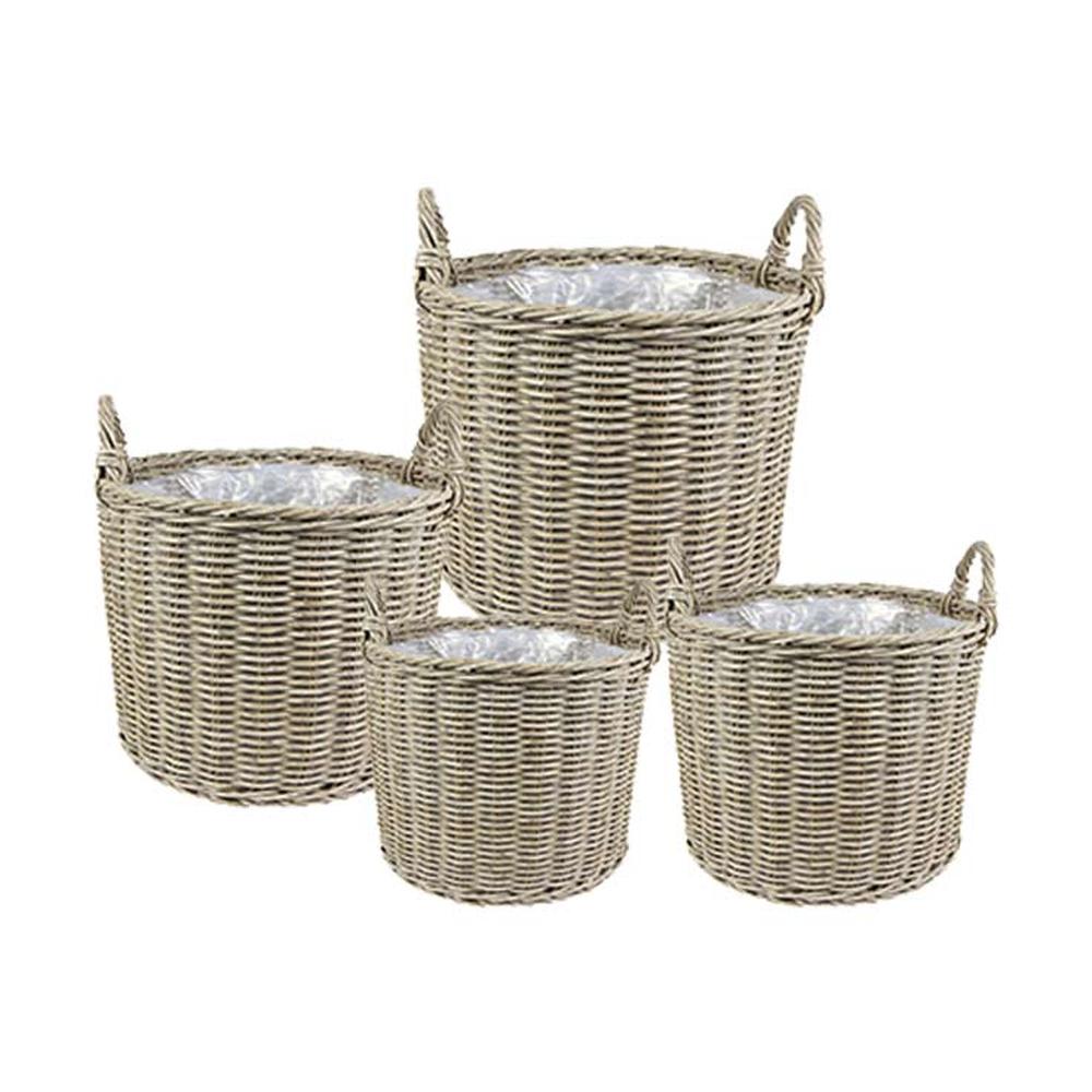 Natúr színű műrattanból készült, 4 darabos, nagyméretű kosár kaspó szett.