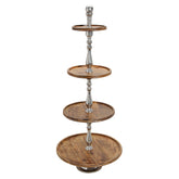 Mangófából és alumíniumból készült, 4 szintes kínálóállvány.