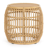 Mediterrán, natúr színű, bambuszhatású alumíniumból készült, kerti dohányzóasztal teakfa fedlappal