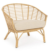 Mediterrán, natúr színű, bambuszhatású alumíniumból készült, kerti fotel olefin párnákkal