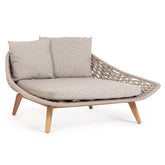 Kétszemélyes, bézs színű, design kerti pihenőágy natúr színű teakfa lábakkal