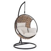 Galapagos gömb formájú függőfotel fekete acélállvánnyal és bézs párnákkal