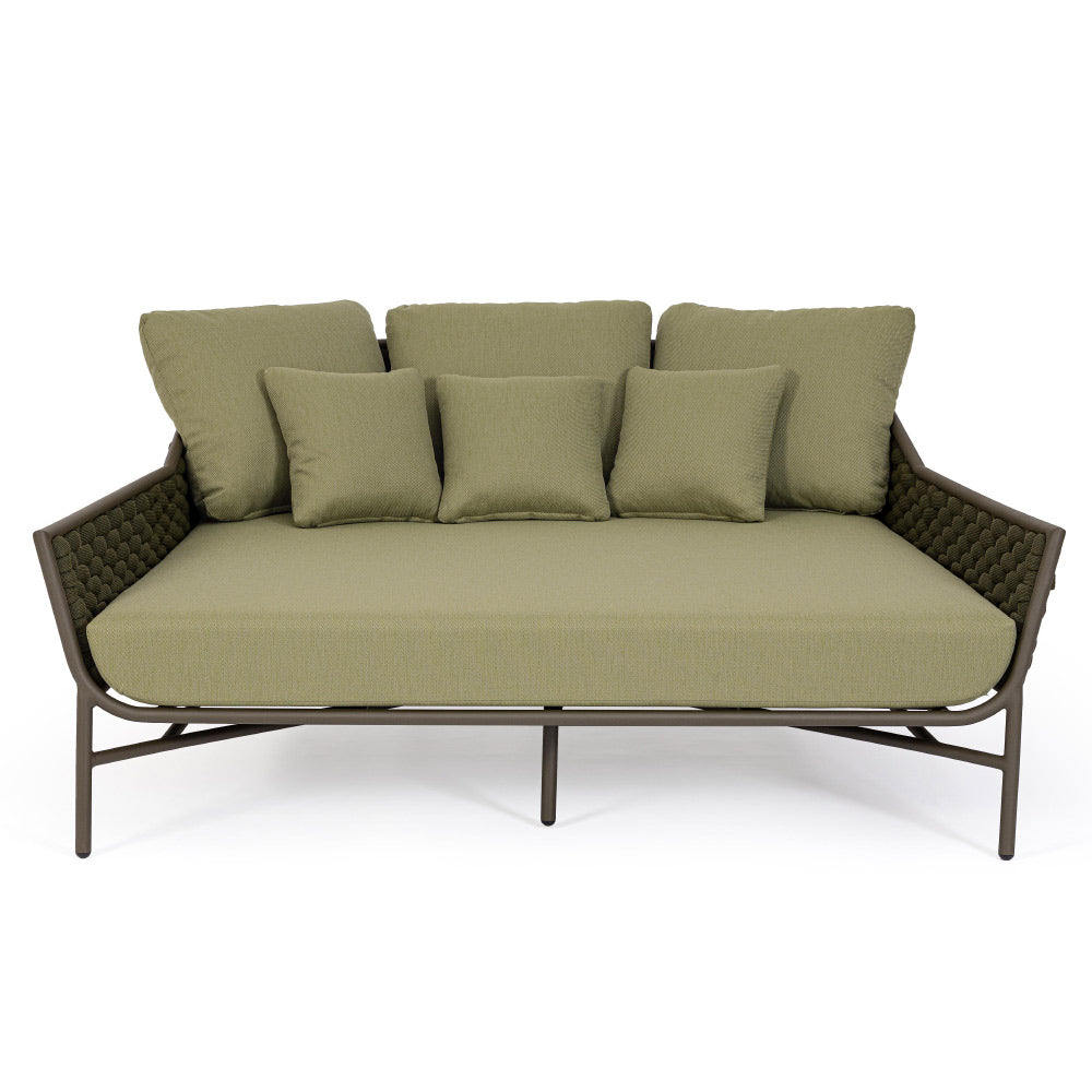 Kétszemélyes, olívazöld színű, kerti pihenőágy alumínium vázzal, kötélfonat burkolattal