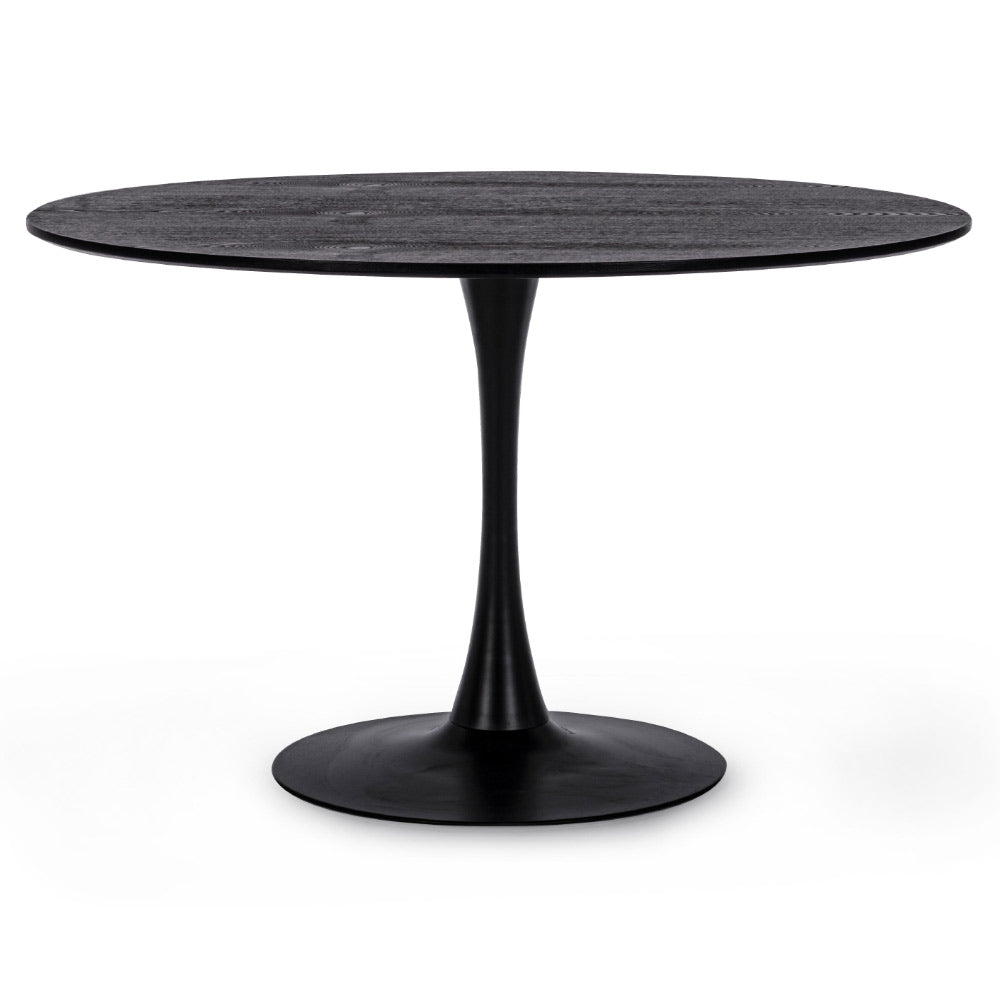 fekete kerek étkezőasztal 120 cm központi lábbal modern stílusban