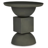 Kortárs stílusú, 40,5 cm átmérőjű, matt szürkészöld színű, fém kisasztal