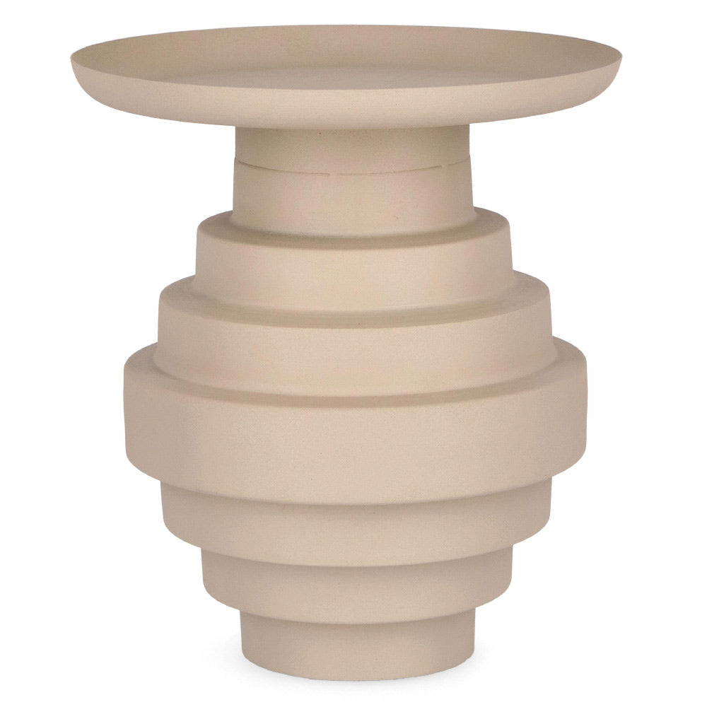 Kortárs stílusú, 35,5 cm átmérőjű, matt bézs színű, fém kisasztal