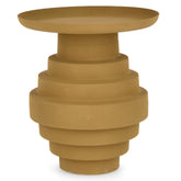 Kortárs stílusú, 35,5 cm átmérőjű, matt mustársárga színű, fém kisasztal