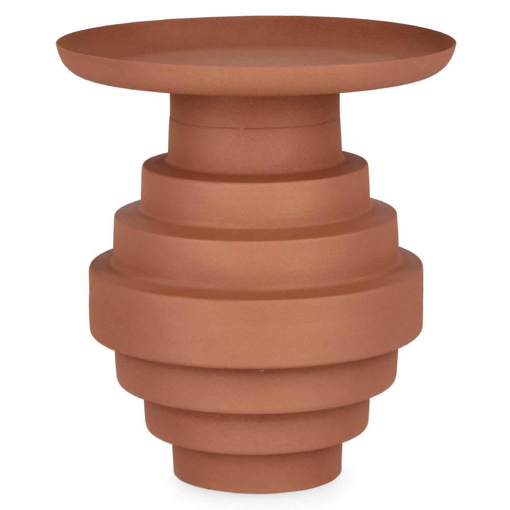 Kortárs stílusú, 35,5 cm átmérőjű, matt korallszínű, fém kisasztal