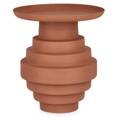 Kortárs stílusú, 35,5 cm átmérőjű, matt korallszínű, fém kisasztal