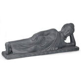 Fekete fekvő Buddha szobor 121 cm – keleti stílusú kültéri dekoráció, teljes nézet