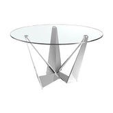 Kortárs stílusú, krómszínű, acélból készült, dizájn étkezőasztal edzett üveglappal.