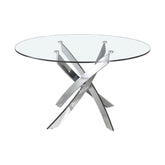 Kortárs stílusú, krómszínű, acélból készült, dizájn étkezőasztal edzett üveglappal.