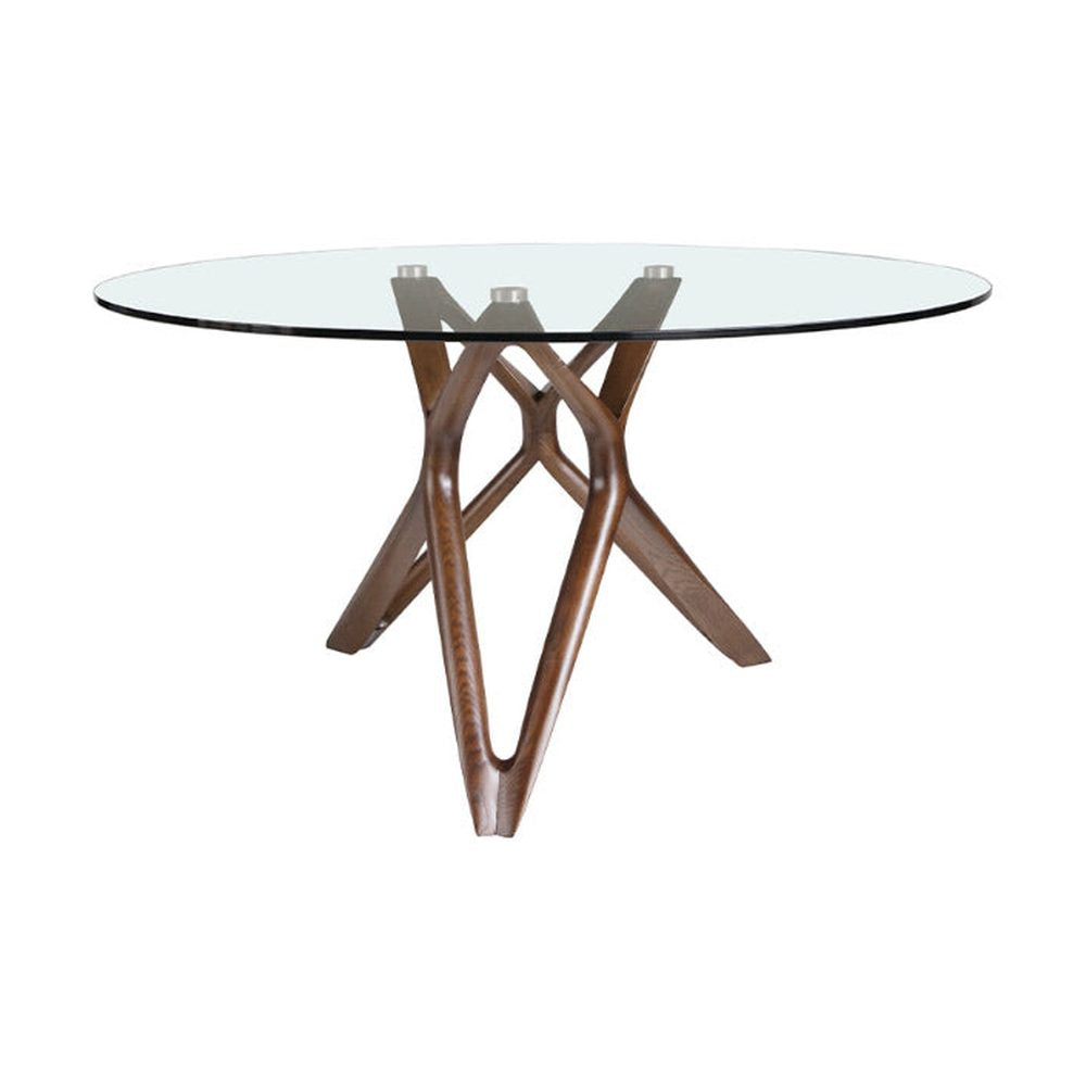 Kortárs stílusú, kőrisfából készült, dizájn étkezőasztal edzett üveglappal.