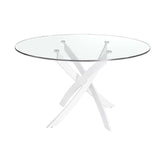 Kortárs stílusú, fehér színű, acélból készült, dizájn étkezőasztal edzett üveglappal.