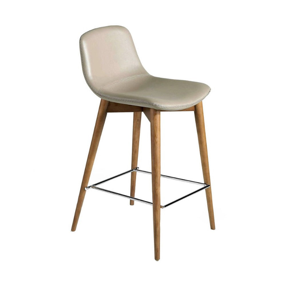 Kortárs stílusú, kőrisfából és fémből készült, dizájn bárszék szürke műbőrrel.