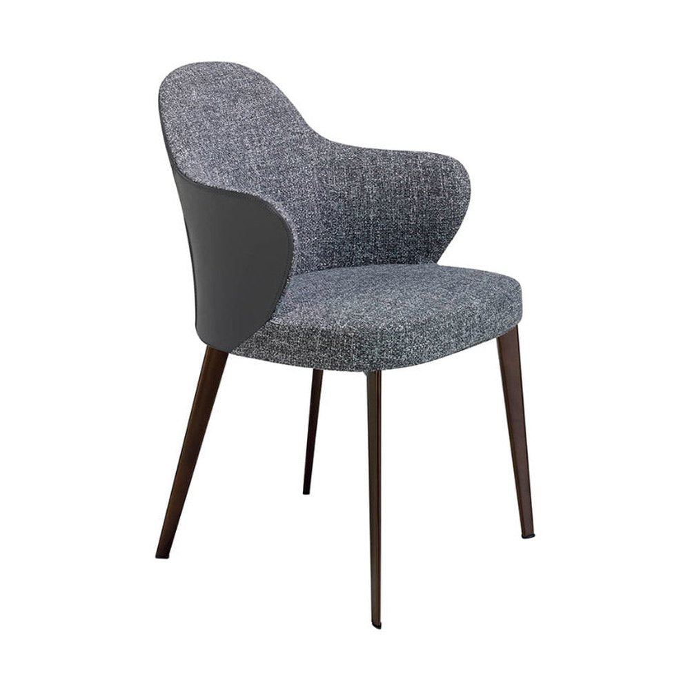 Kortárs stílusú, szürke szövettel és műbőrrel kárpitozott, acél szerkezetű, dizájn étkezőszék.