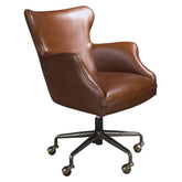 Maverick sötétbarna marhabőr forgófotel görgős acél lábazattal oldalnézet