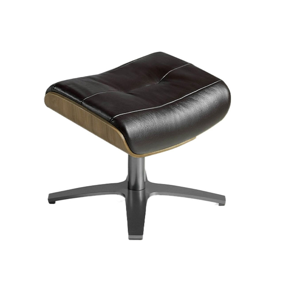 Angel Cerdá csokoládébarna bőr forgatható ottomán diófa furnérral és acél csillaglábazattal