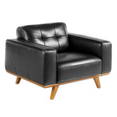 Angel Cerdá fekete bőr dizájn fotel diófa lábakkal