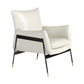 Kortárs stílusú, törtfehér színű, bőr dizájn fotel. acél szerkezettel