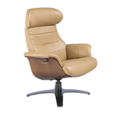 Angel Cerdá homokszínű bőr relax fotel diófa furnér oldallal