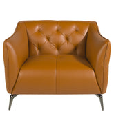 Kortárs stílusú, agyagbarna bőrrel kárpitozott, dizájn fotel acélból készült lábakkal.