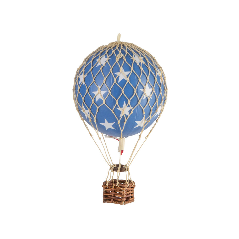 Vintage stílusú, függeszthető kialakítású, kék-bézs színű dekorációs hőlégballon