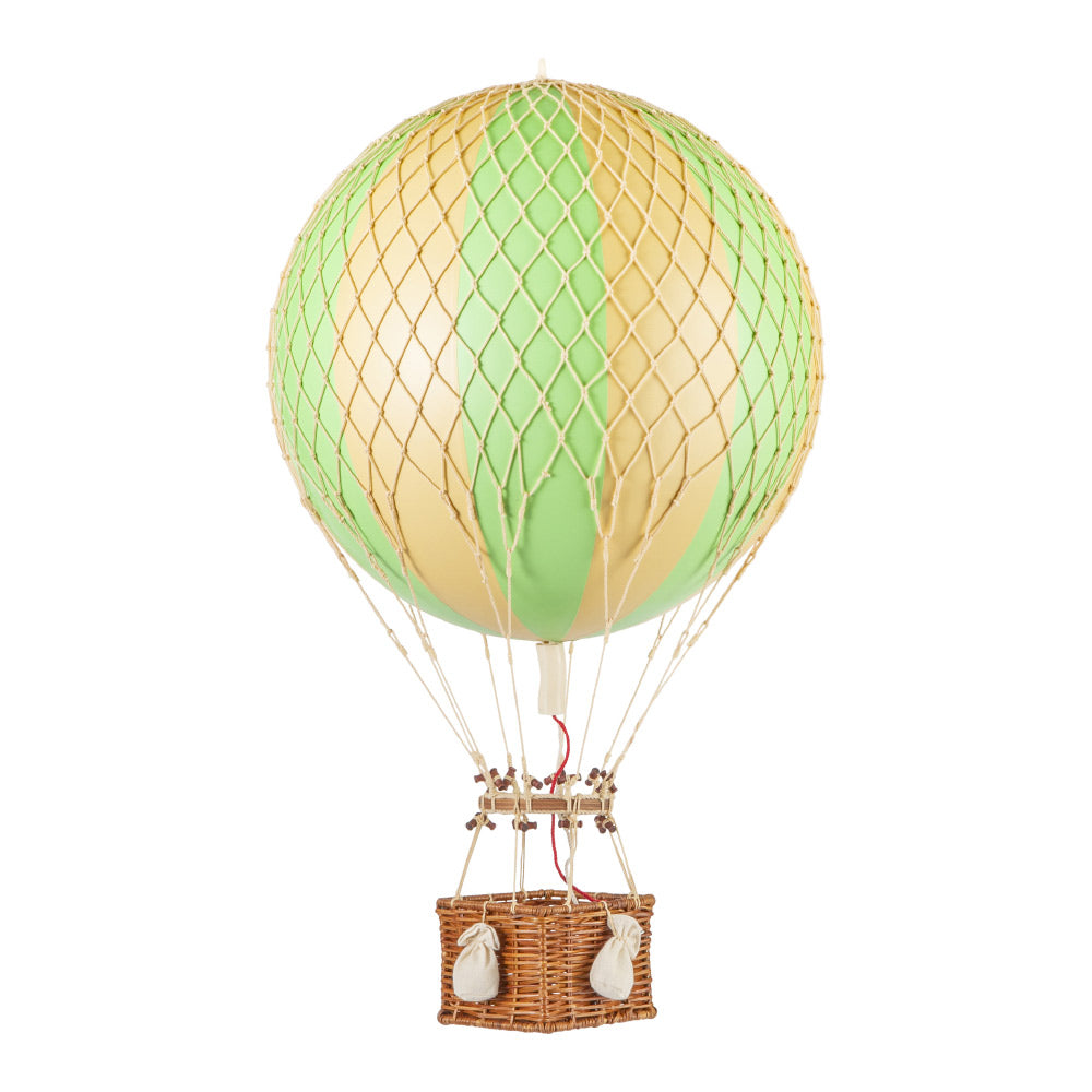 Vintage stílusú, függeszthető kialakítású, zöld-bézs színű dekorációs hőlégballon