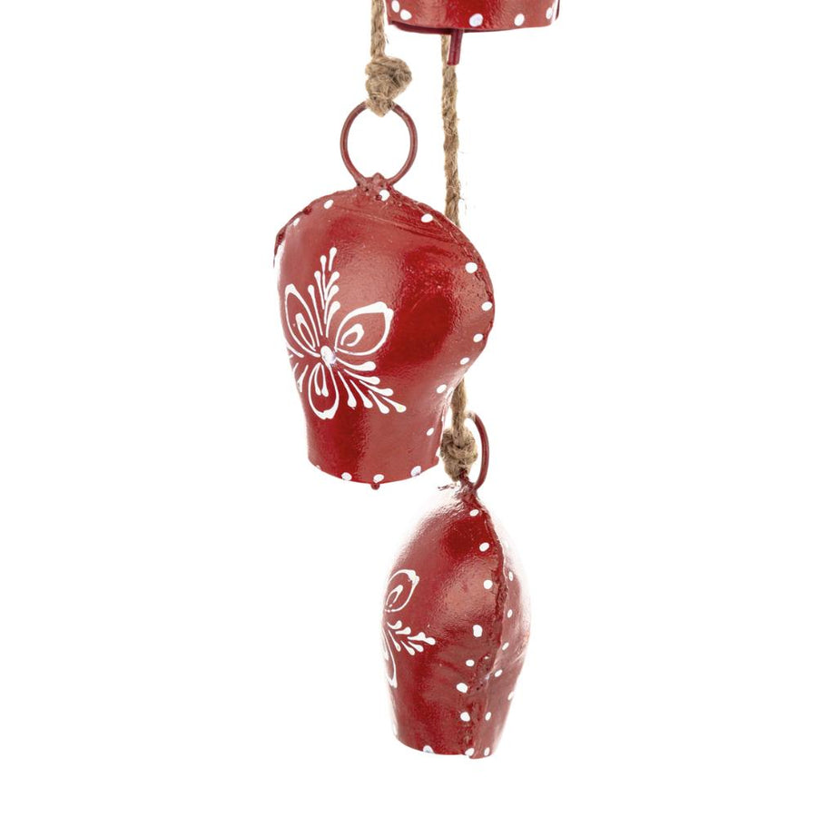 Alsó kolomp részlet – bordó fém kolompfüzér, Christmas Bell kollekció