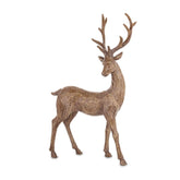 Natúr színű, faragott fa hatású műgyanta szarvas figura 46 cm – frontális háromnegyedes nézet, Dost kollekció