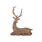 Natúr, faragott fa hatású fekvő szarvasfigura – frontális nézet, Dost kollekció