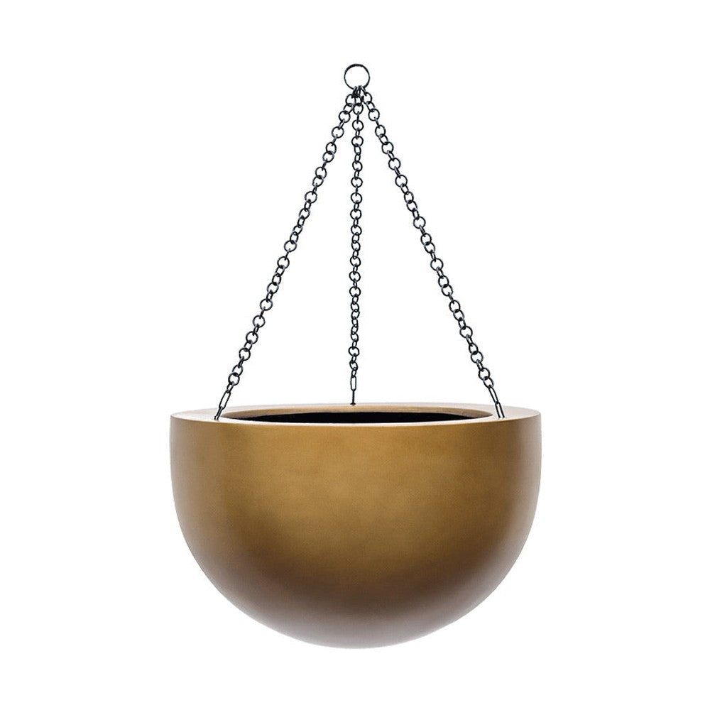 BAQ Gradient függeszthető gömb kaspó Matt Honey színben, fekete lánccal, nagy méretben.
