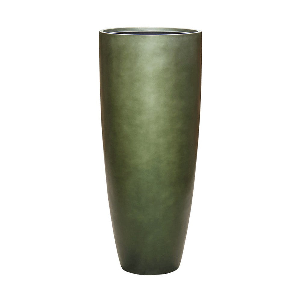 BAQ Gradient kaspó – Forest Green színben, karcsú, hengeres forma, kézzel festett kompozit felülettel, 95 cm magas méretben.