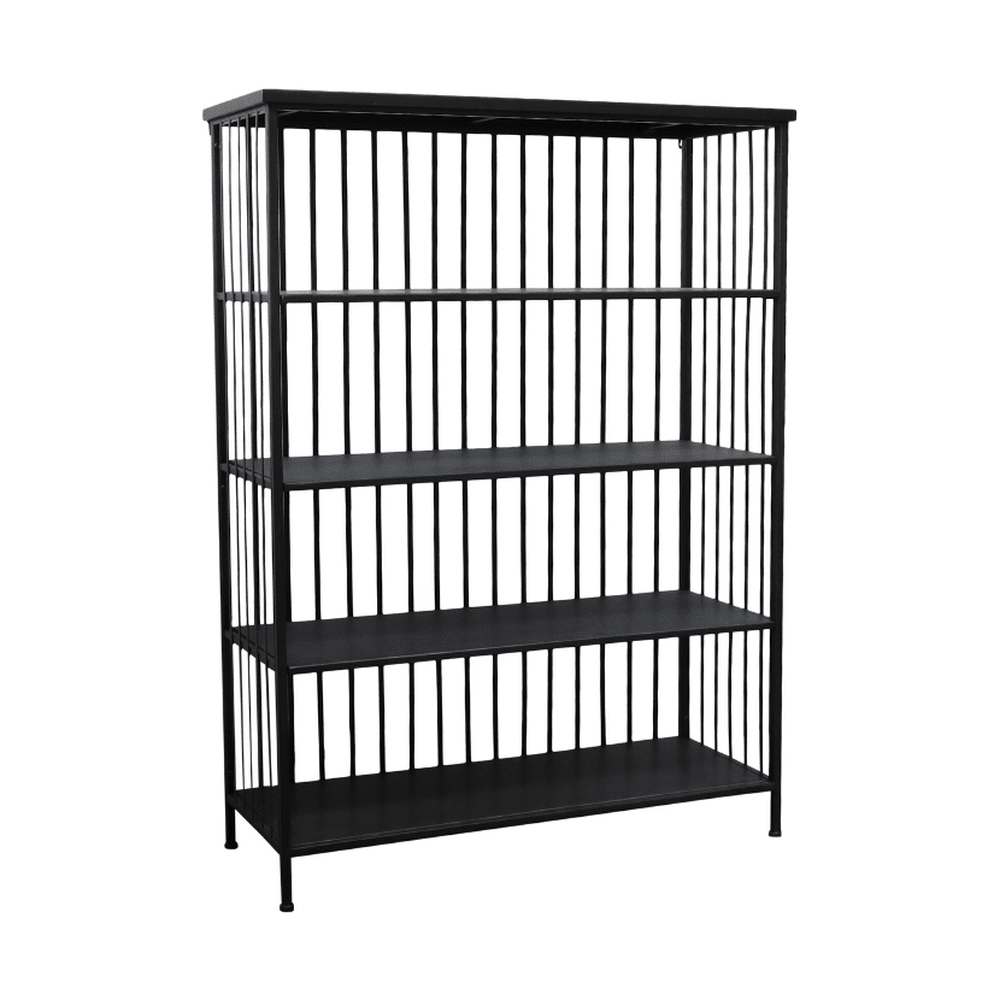 Modern ipair stílusú, 4 darab polccal felszerelt, fekete színű fém állvány.