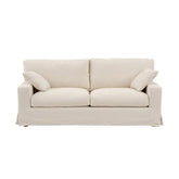 3 személyes, koloniál stílusú, bézs színű, pamutszövet kanapé.