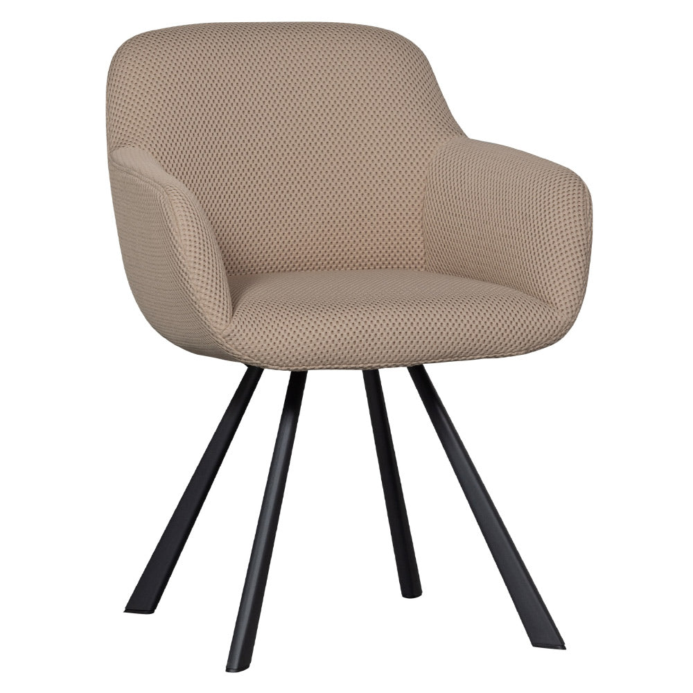 Kortárs stílusú, fekete fémvázas étkezőszék, bézs színű, kötött-hálós kárpittal Kortárs stílusú, fekete fémvázas étkezőszék, bézs színű, kötött-hálós kárpittal