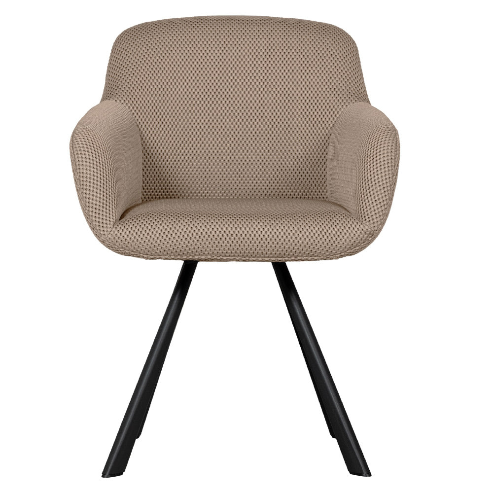 Kortárs stílusú, fekete fémvázas étkezőszék, bézs színű, kötött-hálós kárpittal Kortárs stílusú, fekete fémvázas étkezőszék, bézs színű, kötött-hálós kárpittal