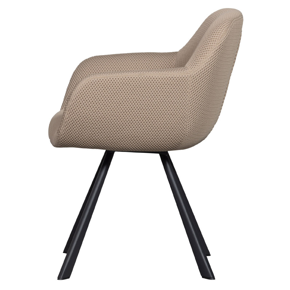 Kortárs stílusú, fekete fémvázas étkezőszék, bézs színű, kötött-hálós kárpittal Kortárs stílusú, fekete fémvázas étkezőszék, bézs színű, kötött-hálós kárpittal