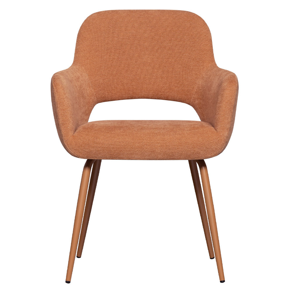 Kortárs stílusú, fémvázas étkezőszék, korallszínű szövettel kárpitozva Kortárs stílusú, fémvázas étkezőszék, korallszínű szövettel kárpitozva