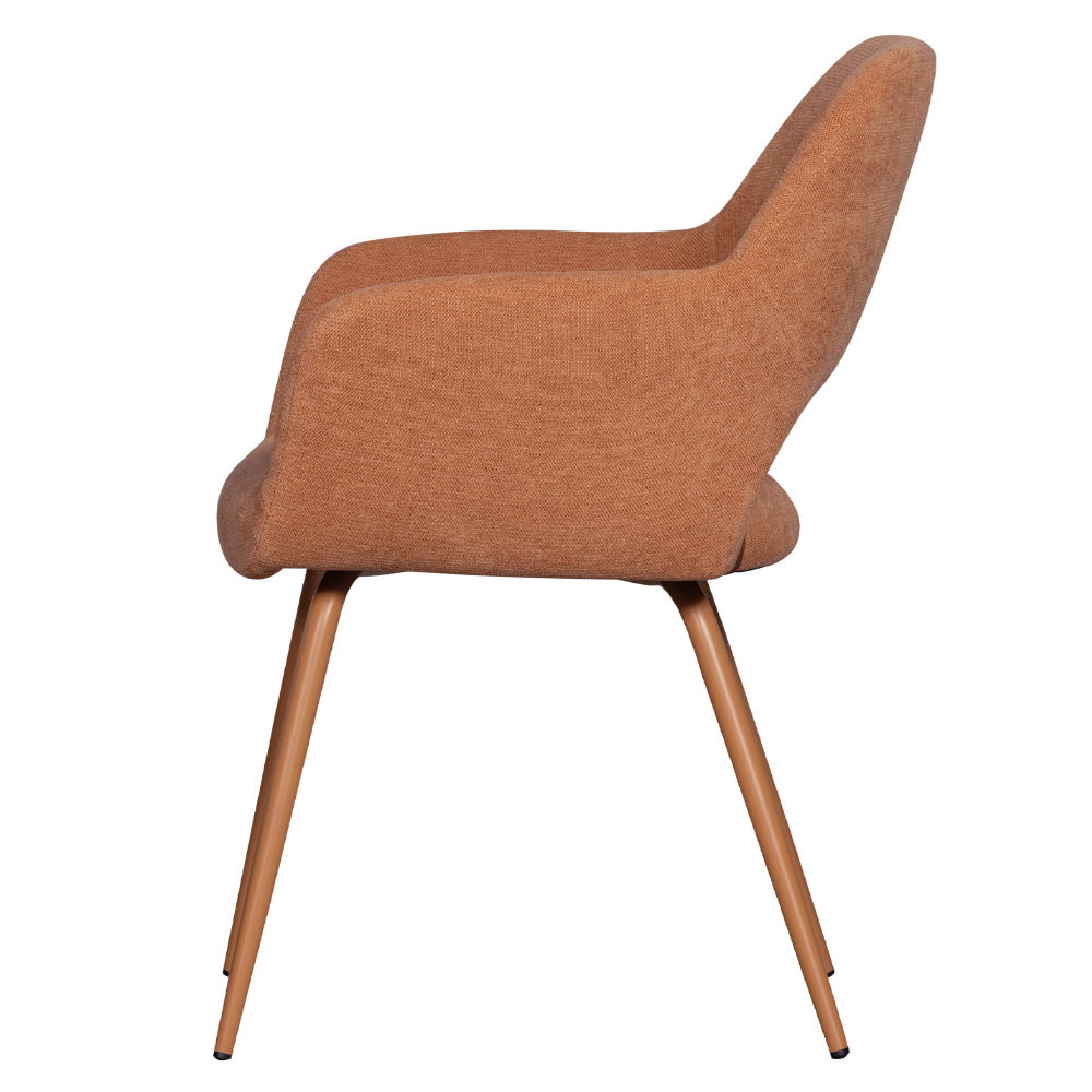 Kortárs stílusú, fémvázas étkezőszék, korallszínű szövettel kárpitozva Kortárs stílusú, fémvázas étkezőszék, korallszínű szövettel kárpitozva