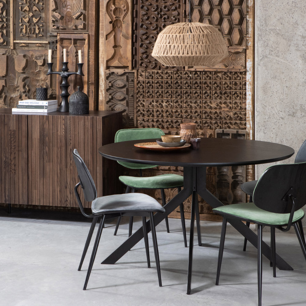 Kortárs stílusú, matt fekete színű fém étkezőasztal, fekete MDF asztallappal Kortárs stílusú, matt fekete színű fém étkezőasztal, fekete MDF asztallappal