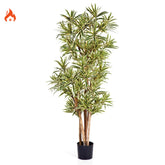 Élethű megjelenésű, tűzálló mű sárkányfa, fekete színű műanyag cserépben