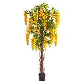 Élethű, citromsárga színű mű lilaakác fa valódi fából készült, indaszerű törzzsel