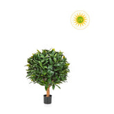 UV-álló, gömb alakú, mű babérfa fekete, műanyag cserépben.