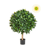 UV-álló, gömb alakú, mű babérfa fekete, műanyag cserépben.