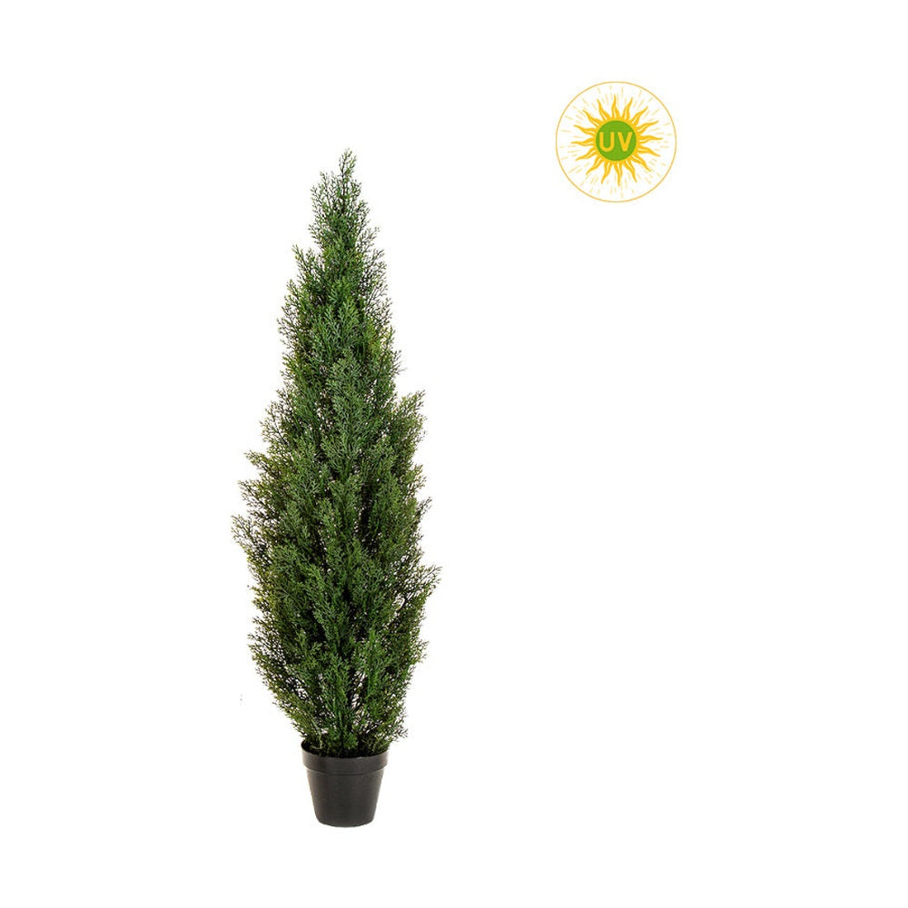 UV-álló, 150 cm magas, mű cédrus tuja műnövény fekete, műanyag cserépben