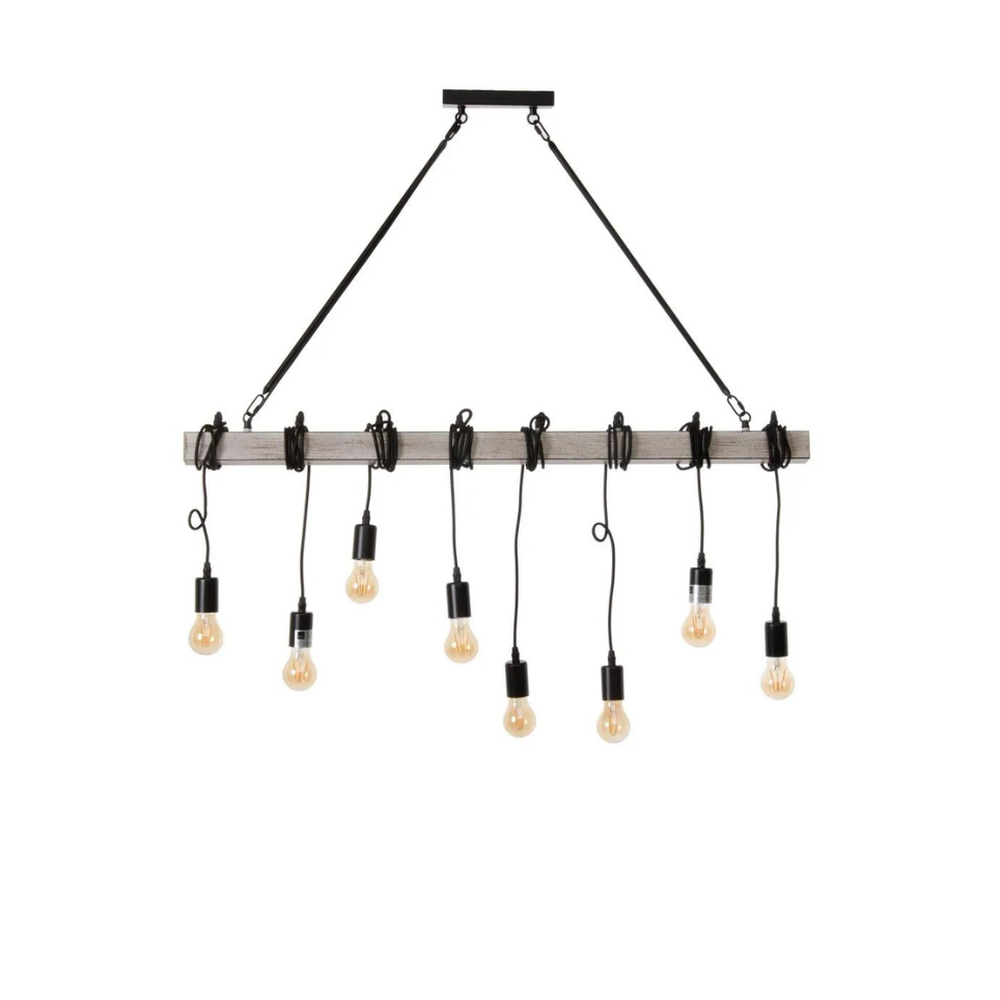 Loft stílusú, antikolt fehér színű fémből készült függeszték lámpa nyolc foglalattal