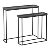 Loft, ipari stílusú, vasból és alumíniumból készült, kétrészes konzolasztal szett.